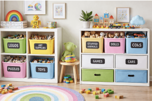 A colorful and organized children's room