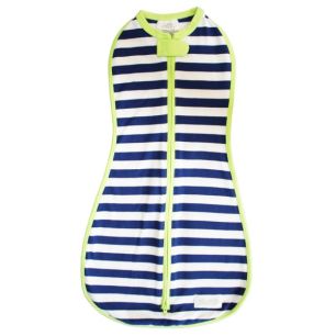 Original Lightweight and breathable Swaddle Navy Stripe Lime Trim - Woombie