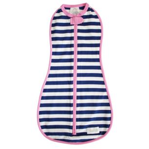 Lightweight and breathable Swaddle Navy Stripe Pink Trim - Woombie