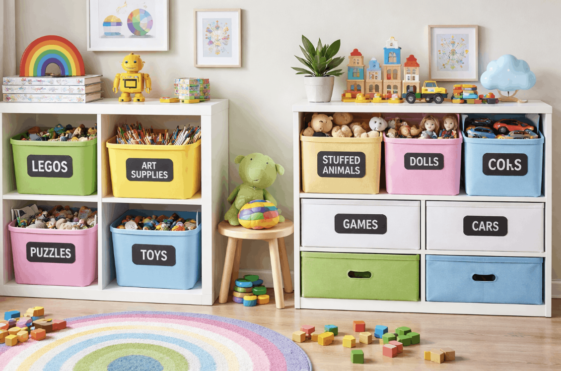 A colorful and organized children's room